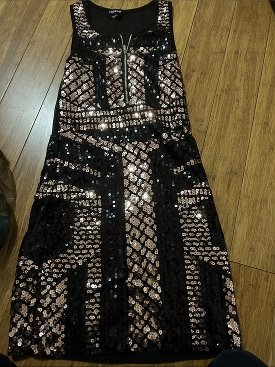 bebe Dresses & Skirts - bebe Black and Rose Gold Sequin Sleeveless Dress